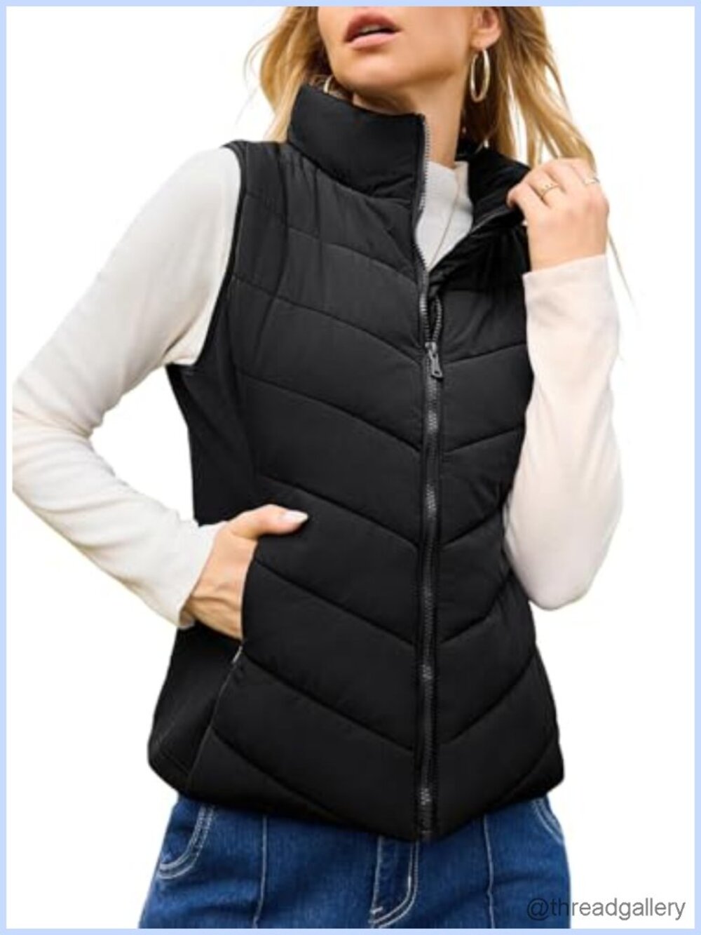 Quilted Puffer Vest Lightweight Zip Up Sleeveless Outerwear Gilet